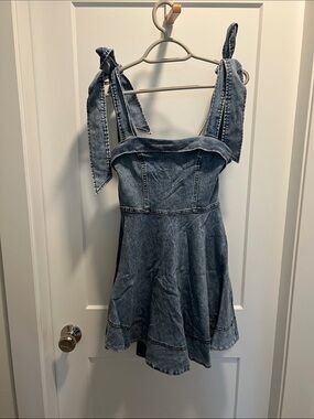 Denim Tie-Strap Mini Dress - Blue